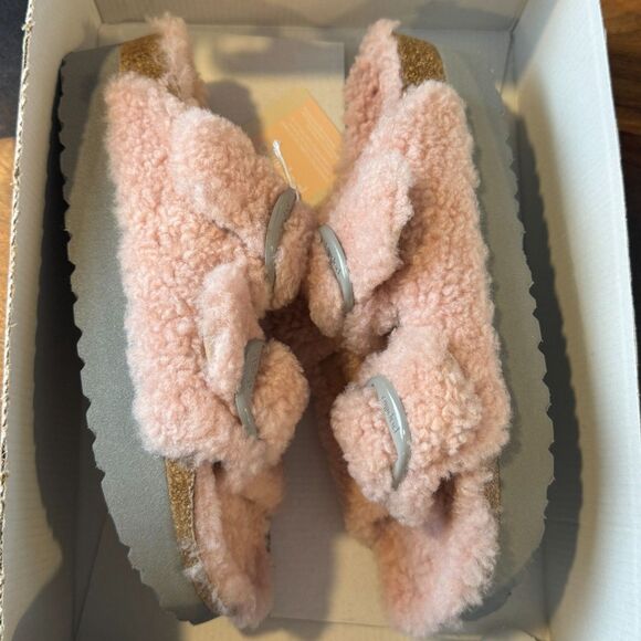 NWT Papillio Birkenstock Arizona Big Buckle Teddy Platform Crystal Rose Size 38 - Picture 8 of 10